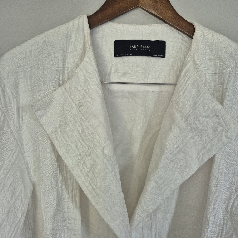 Zara Basics Collection White Textured Black Tie Spring Summer Jacket Medium - Picture 8 of 12